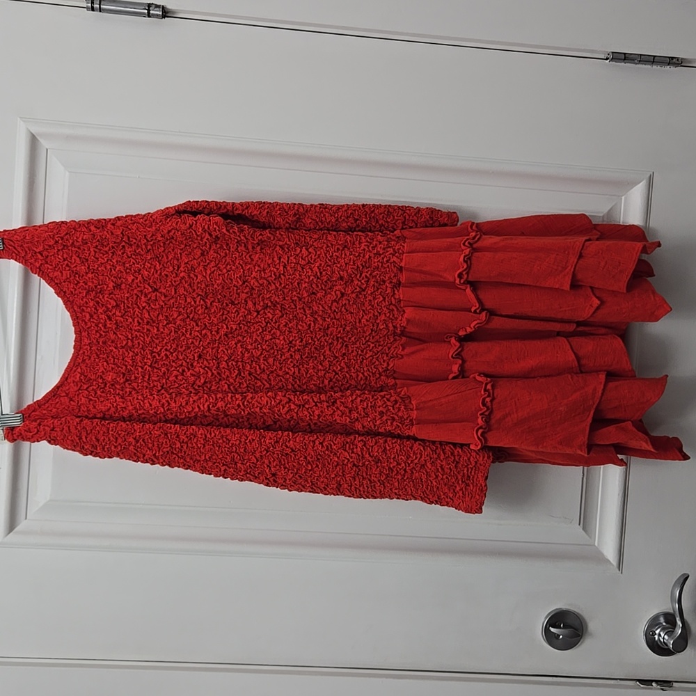 Free People Stretchy Gauze Dress With Handkerchief Hemline LS. And Dropped Back